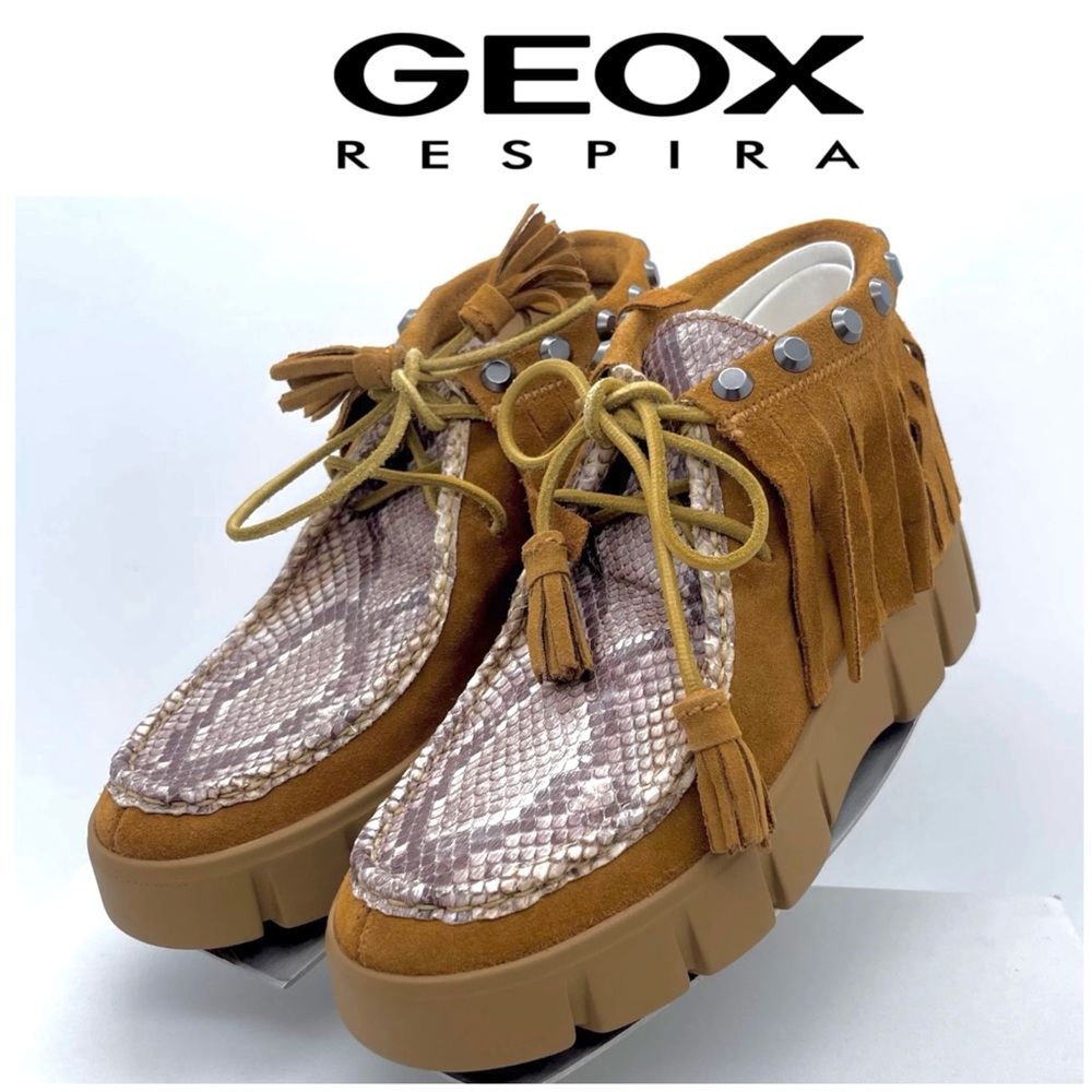 NWOT Geox Ghoula Snake & Suede Fringe Moccasin Boot Bootie 38 / 8